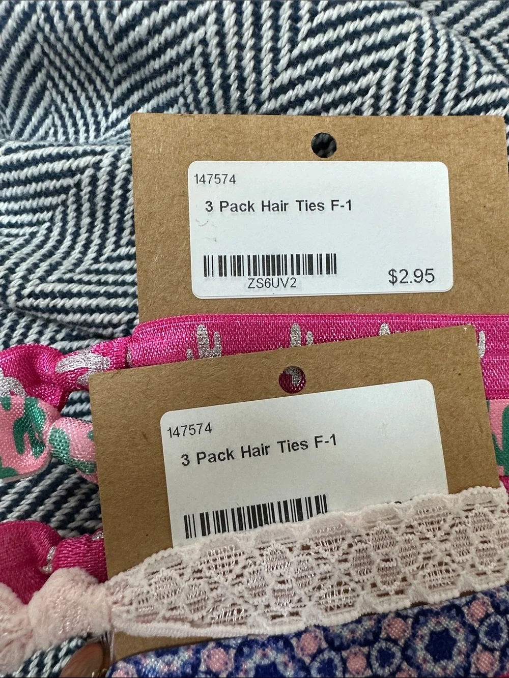 Handmade Pink & White Fashion Hair & Wrist Ties - 2 Packs of Mixed w/charms